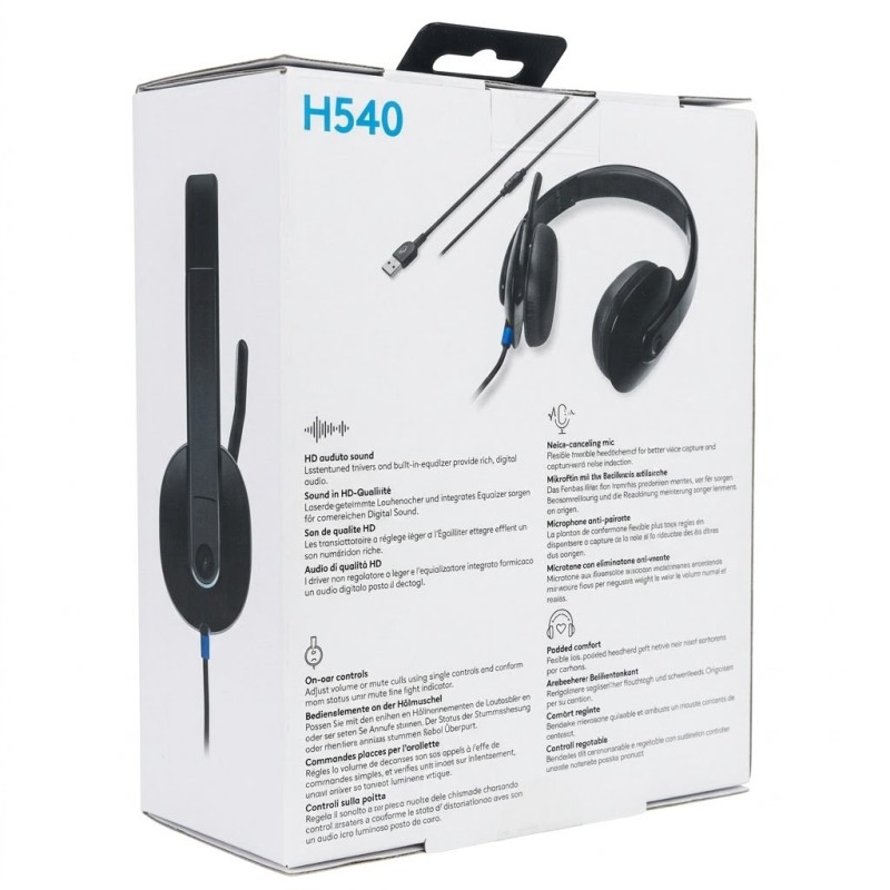 Logitech H540 USB Headset, Black [981-000480], Wired