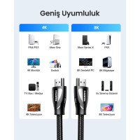 UGREEN  HD 140 (80403) HDMI 8K CABLE MALE TO MALE ALUMINUM ALLOY SHELL BRAIDED BLACK 2M