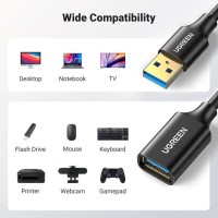 Ugreen USB 3.0 Male To Female Gold Plated Extension Cable with 5Gbps Transfer Speed Compatible With PC, Game Consoles, Monitors (3M) 