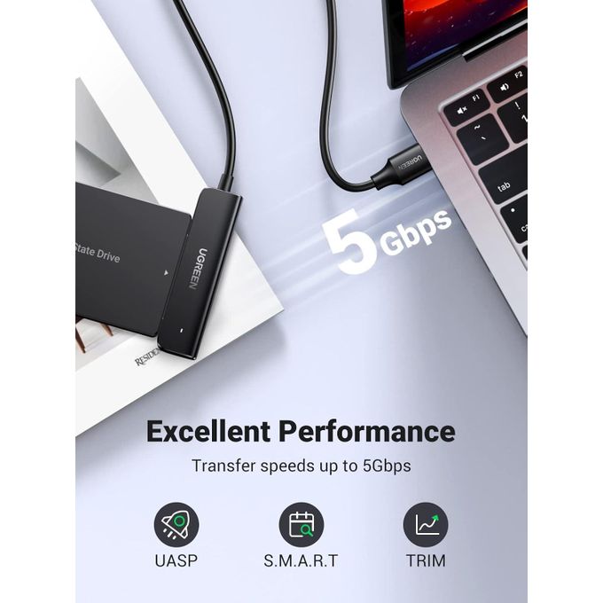 Ugreen SATA Cable SATA to USB 3.0 Adapter Hard Drive Cable External Disk Reader 2.5 SSD to HDD Clone Transfer Upgrade Kit UASP Connector Compatible for Crucial WD SanDisk Toshiba Internal HDD SSD,PS5.