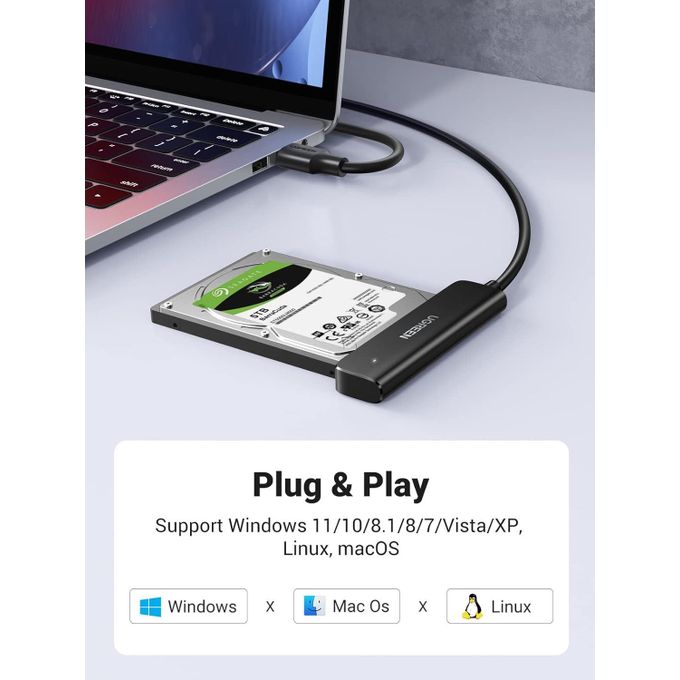 Ugreen SATA Cable SATA to USB 3.0 Adapter Hard Drive Cable External Disk Reader 2.5 SSD to HDD Clone Transfer Upgrade Kit UASP Connector Compatible for Crucial WD SanDisk Toshiba Internal HDD SSD,PS5.