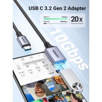 Ugreen USB C to USB Adaptor Aluminum OTG Adapter Cable Type C Male to USB 3.0 Female Supports 5Gbps Transfer, Compatible with MacBook 2022 iPad Air 5 Galaxy S22 Pixel 6 Nexus 6P 5X and more(Gray) 70889