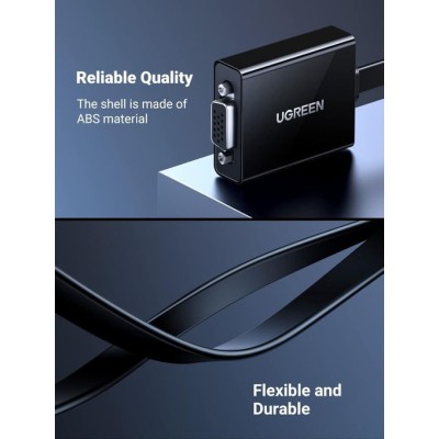 Ugreen Active HDMI to VGA Adapter Converter with 3.5mm Audio Jack up to 1080P Compatible With PC, Laptop, Ultrabook, Raspberry Pi, Chromebook - Black