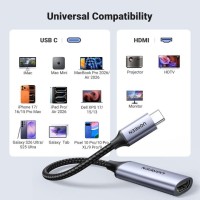 Ugreen USB Type-C Male To HDMI 2.0 Female, 4K 60Hz Adapter Cable Aluminum Alloy, Converter Compatible With Laptop, TV, Monitor, Tablet, Smartphone (10cm) - Space Grey