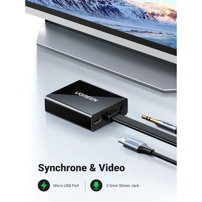 Ugreen Active HDMI to VGA Adapter Converter with 3.5mm Audio Jack up to 1080P Compatible With PC, Laptop, Ultrabook, Raspberry Pi, Chromebook - Black Ugreen Active HDMI to VGA Adapter Converter with 3.5mm Audio Jack up to 1080P Compatible With PC, Laptop, Ultrabook, Raspberry Pi, Chromebook - Black