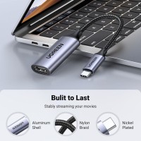 Ugreen USB Type-C Male To HDMI 2.0 Female, 4K 60Hz Adapter Cable Aluminum Alloy, Converter Compatible With Laptop, TV, Monitor, Tablet, Smartphone (10cm) - Space Grey