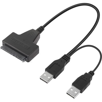 USB 2.0 to SATA Hard Drive Adapter Cable for 2.5 inch SSD & HDD Dual USB with DC Port Black