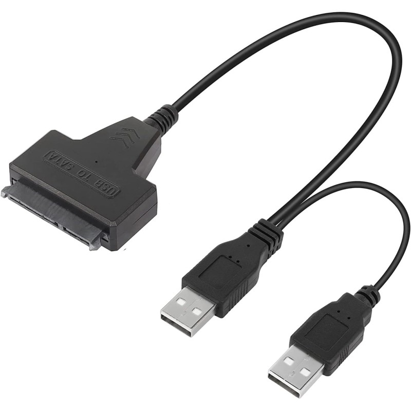 USB 2.0 to SATA Hard Drive Adapter Cable for 2.5 inch SSD & HDD Dual USB with DC Port Black