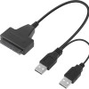 USB 2.0 to SATA Hard Drive Adapter Cable for 2.5 inch SSD & HDD Dual USB with DC Port Black