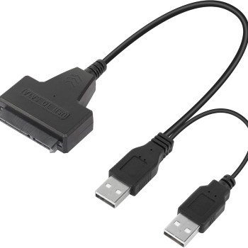 USB 2.0 to SATA Hard Drive Adapter Cable for 2.5 inch SSD & HDD Dual USB with DC Port Black