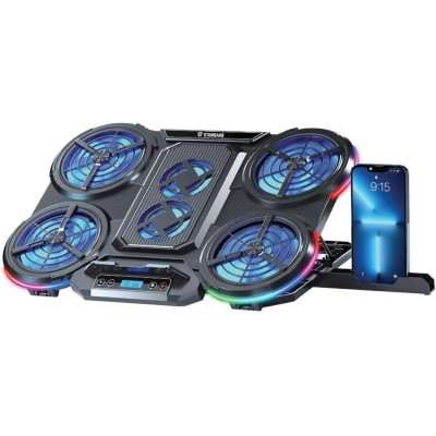 Standard ICE-08 Cooling Pad Gaming Laptop Stand With Mobile Holder – 6x Blue LED Fans Multi Speed – LCD Screen – RGB Side Lights – 2 x USB -12 UP to 17 Inch | Black