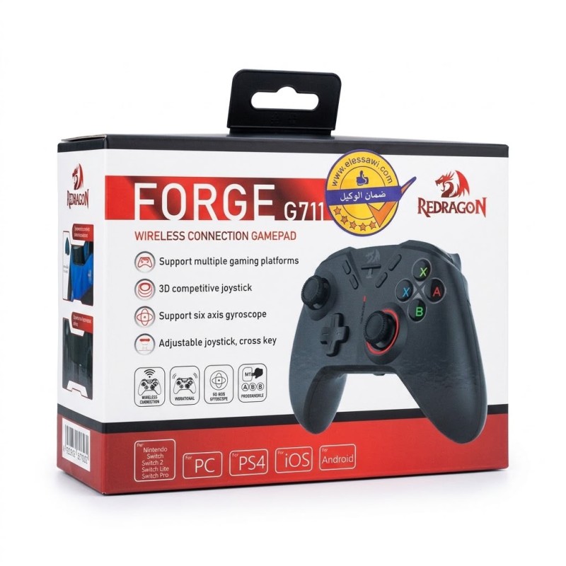 Redragon Forge G711 Wireless Gaming Controller, Multi-Platform, RGB, 4 Programmable Buttons, USB 2.4GHz, Bluetooth, USB Type-C, Six-Axis Gyroscope, Black