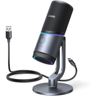 Ugreen Microphone for PC, USB Mic with RGB Lights, Mute Button, 24bit/96kHz, Cardioid Polar Pattern, Volume Control, Condenser Microphone for Streaming, Gaming, Podcasting, Recording, Laptop, PS5