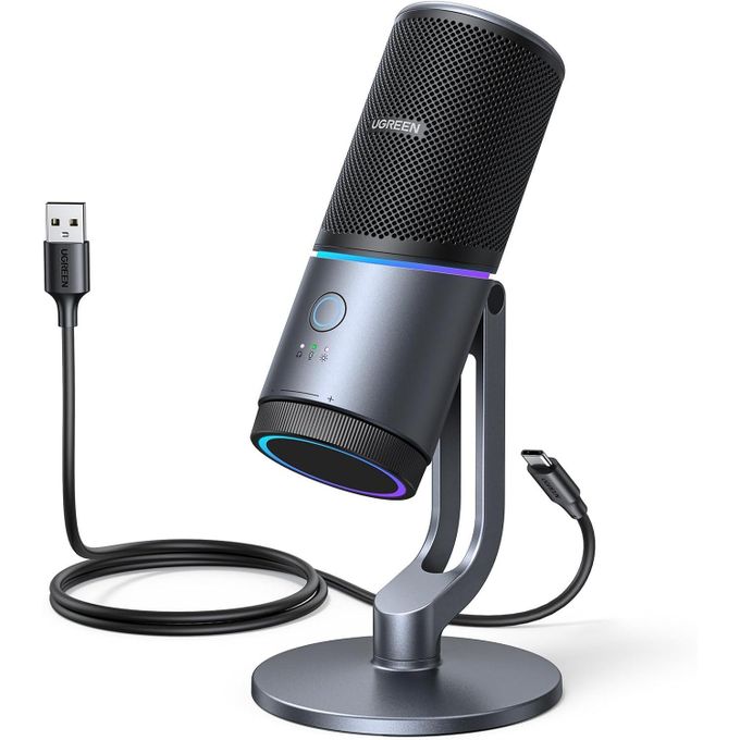 Ugreen Microphone for PC, USB Mic with RGB Lights, Mute Button, 24bit/96kHz, Cardioid Polar Pattern, Volume Control, Condenser Microphone for Streaming, Gaming, Podcasting, Recording, Laptop, PS5