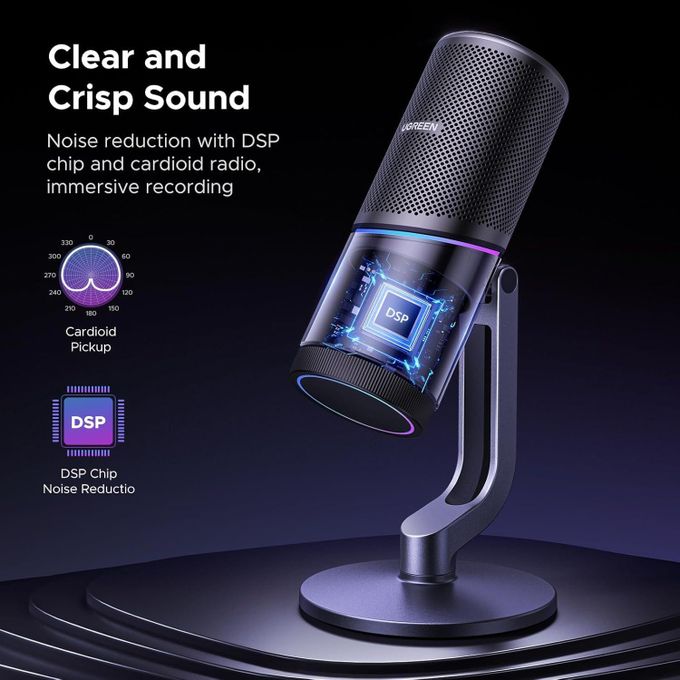 Ugreen Microphone for PC, USB Mic with RGB Lights, Mute Button, 24bit/96kHz, Cardioid Polar Pattern, Volume Control, Condenser Microphone for Streaming, Gaming, Podcasting, Recording, Laptop, PS5