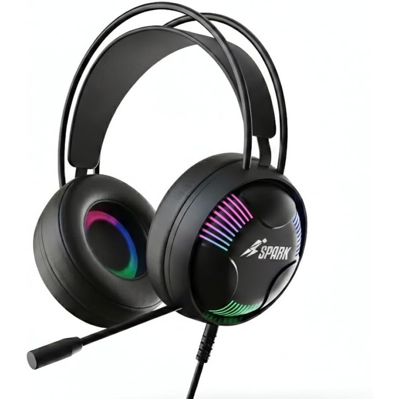 SPARK Gaming Headset RGB Wired Gaming Headset, Over-Ear Gaming Headphones with 360* Surround Sound and USB 7.1 Input, Comfortable and Durable
