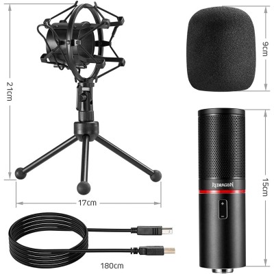 Redragon GM300 USB Gaming Microphone, Computer PC Laptop Condenser Mic with Tripod Stand