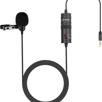 Boya by-m1 lavalier microphone with windshield for smartphones and cameras - black