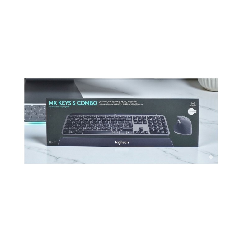 Logitech MX Keys Combo for Business | Gen 2, Full Size Wireless Keyboard and Wireless Mouse, with Keyboard Palm Rest, Bluetooth, Logi Bolt, Quiet Clicks, Windows/Mac/Chrome/Linux - Graphite