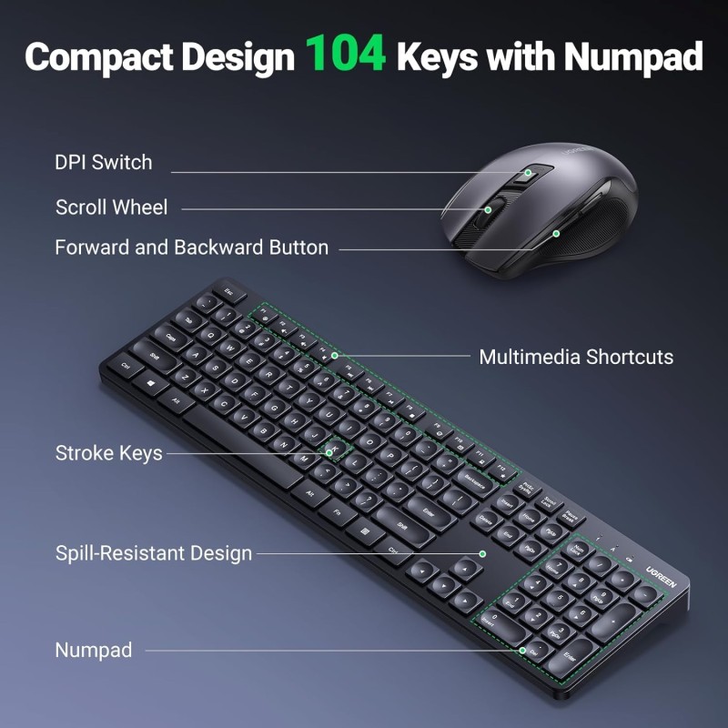 UGREEN MK006  (45248EG) WIRELESS KEYBOARD  AND MOUSE  COMBO