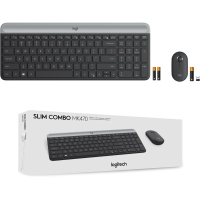 Logitech MK470 Slim Wireless Keyboard and Mouse Combo - Modern Compact Layout, Ultra Quiet, 2.4 GHz U