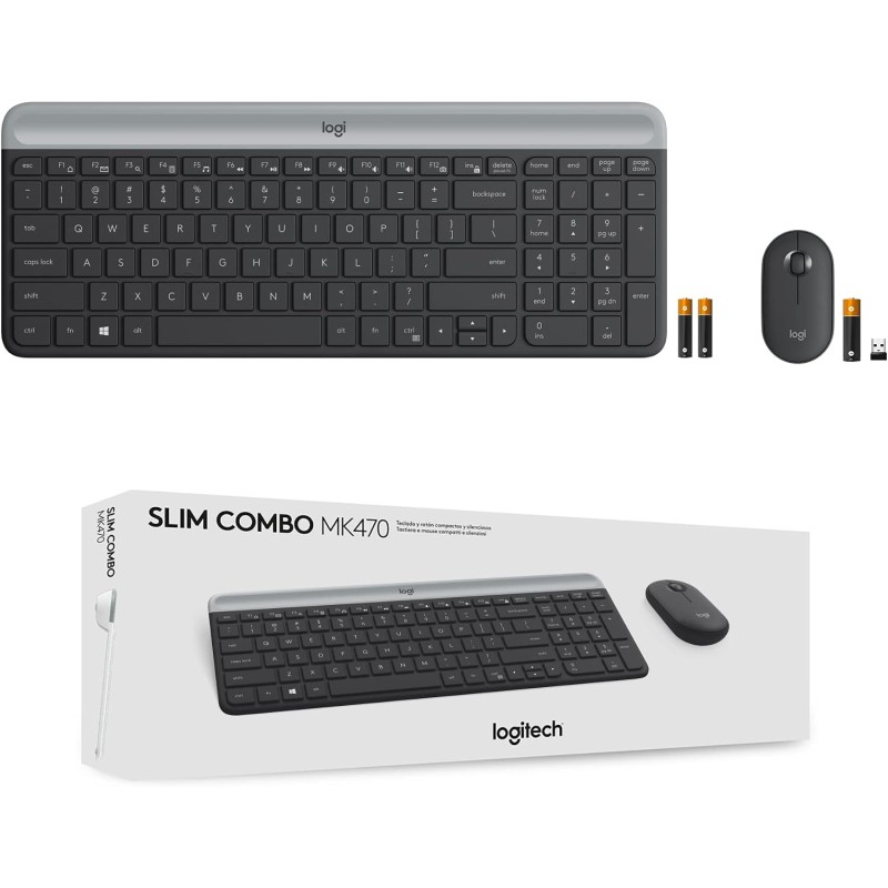 Logitech MK470 Slim Wireless Keyboard and Mouse Combo - Modern Compact Layout, Ultra Quiet, 2.4 GHz U