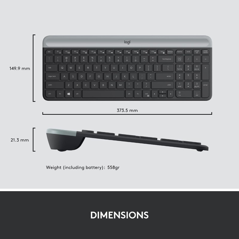 Logitech MK470 Slim Wireless Keyboard and Mouse Combo - Modern Compact Layout, Ultra Quiet, 2.4 GHz U