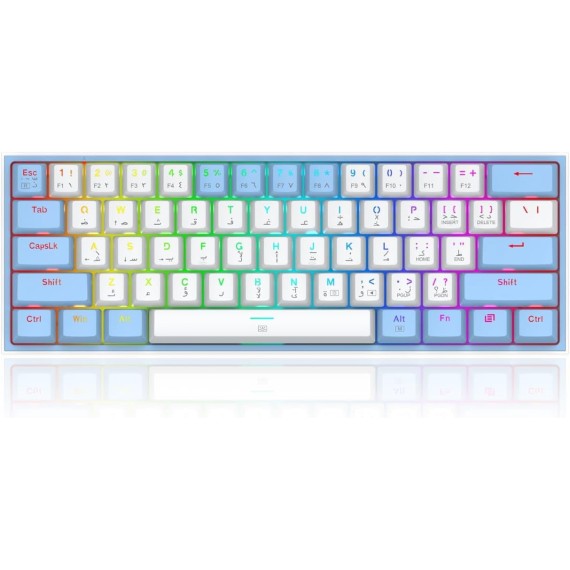 REDRAGON K617 FIZZ RED Switch RGB - WHITE/BLUE (60% KB) - ARABIC
