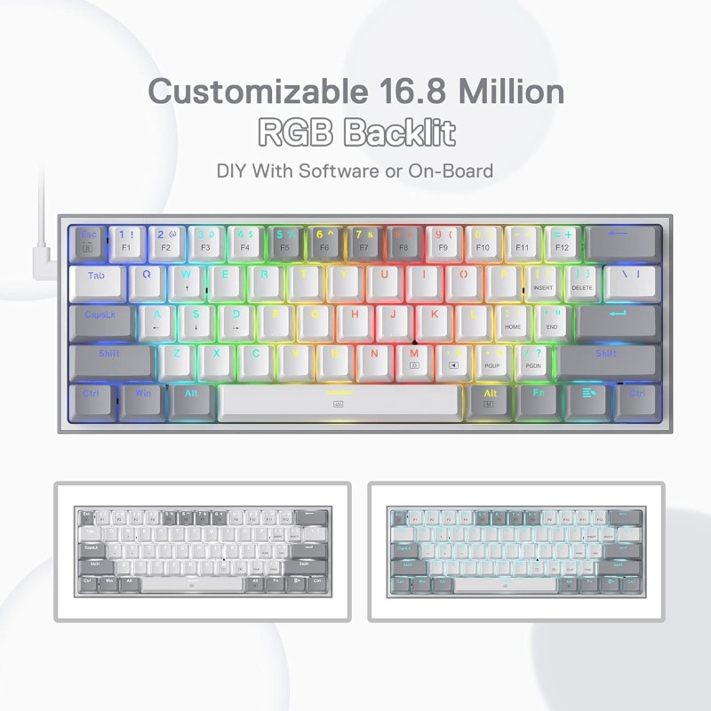 Redragon K617 FIZZ 60 Wired RGB Gaming Keyboard 61 Keys Compact Mechanical Keyboard w Grey White Redragon K617 FIZZ 60 Wired RGB Gaming Keyboard 61 Keys Compact Mechanical Keyboard w Grey White