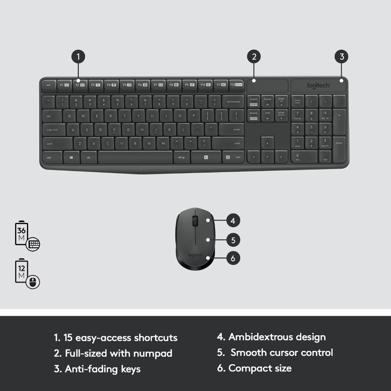 Logitech MK235 Wireless Keyboard and Mouse - Black Logitech MK235 Wireless Keyboard and Mouse - Black