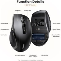 Ugreen Wireless Mouse 2.4GHz Ergonomic Mouse USB Receiver 5 Levels 1600 DPI, Compatible with Computer PC MacBook Laptop Windows 11 10 macOS Linux