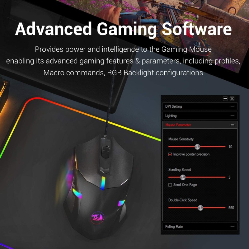 Redragon M601 Gaming Mouse RGB Backlit Wired Ergonomic 7 Button Programmable Mouse Macro Recording, Weight Tuning Set 7200 DPI for Windows PC (Black) Redragon M601 Gaming Mouse RGB Backlit Wired Ergonomic 7 Button Programmable Mouse Macro Recording, Weight Tuning Set 7200 DPI for Windows PC (Black)