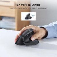 Ugreen 2.4GHz Ergonomic Vertical Mouse, 4000DPI Optical Tracking, 57° Ergonomic Angle, 5 Buttons, 12-Month Battery Life, 4 Adjustable DPI Levels Wireless Silent Mouse for Laptop, Desktop, Macbook