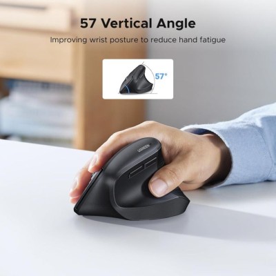 Ugreen 2.4GHz Ergonomic Vertical Mouse, 4000DPI Optical Tracking, 57° Ergonomic Angle, 5 Buttons, 12-Month Battery Life, 4 Adjustable DPI Levels Wireless Silent Mouse for Laptop, Desktop, Macbook