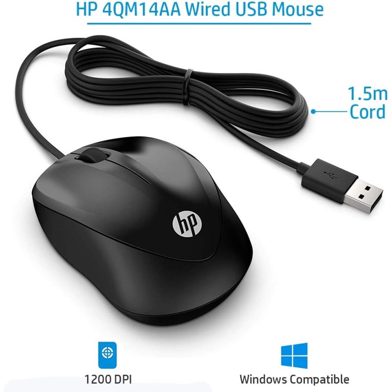 HP Wired Mouse 1000-4QM14AA - Black HP Wired Mouse 1000-4QM14AA - Black