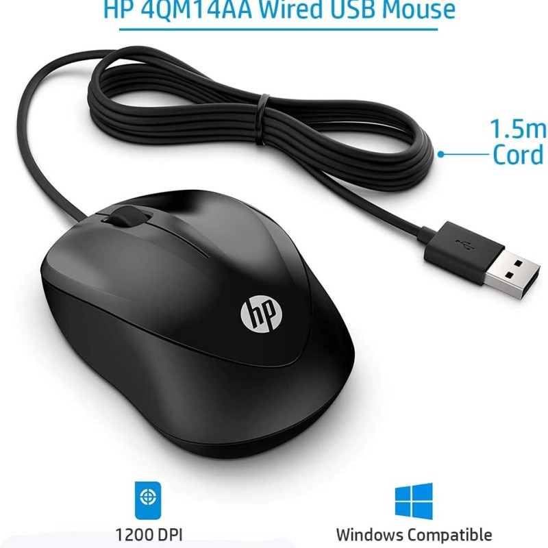 HP Wired Mouse 1000-4QM14AA - Black
