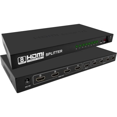 8-Port HDMI Splitter 2K 4K for TV, Monitor, Gaming Console, Laptop, PC