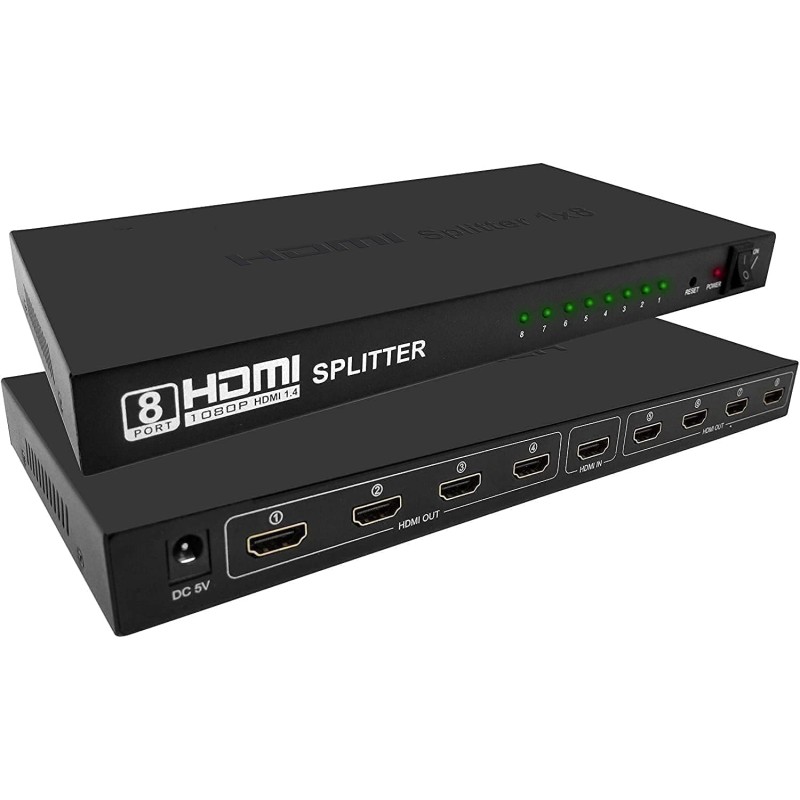 8-Port HDMI Splitter 2K 4K for TV, Monitor, Gaming Console, Laptop, PC