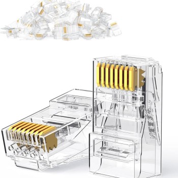 UGREEN RJ45 Connector Cat6 50 Pack RJ45 Non-Passthrough Plug Ethernet Cable Crimp LAN Connector Crystal Unshielded Crimp Connector Gold Plated Network Plug for Solid Wire and Standard Cable