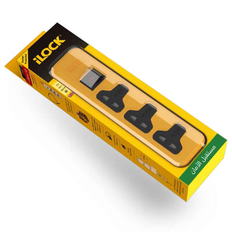 iLOCK(5068) PRO power strip 3E universal outlets with overload switch (black)فيوز