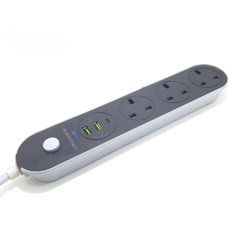 LEYENDA Power Strip Extension Cord, 5 Metre, 3 UK Sockets, 2 USB Ports, Type-C PD Port, Surge Protection