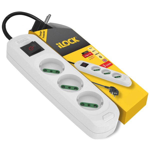 ILOCK (5074) Schuko 16A power strip, 3 outlets without earthing 1.5 m
