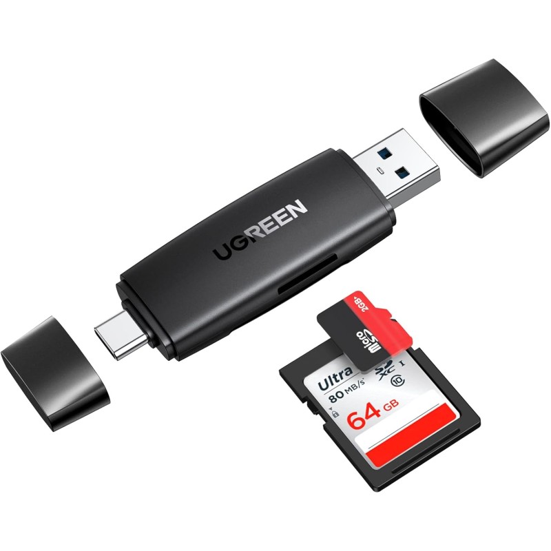 UGREEN (80191)SD Card Reader USB 3.0 USB C Memory Card Reader OTG Card Adapter for SD Micro SD SDHC SDXC MMC Card Compatible with MacBook Galaxy S20 iPad Pro 2020 Surface Pro Computer Laptop