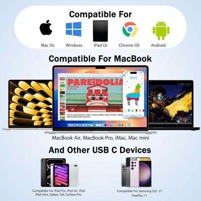 Redragon USB C Docking Station, 4-in-1 USB-C Hub, 4K@60HZ HDMI Adapter, Type C 100W Power Delivery, 2X USB 3.0, RGB Light