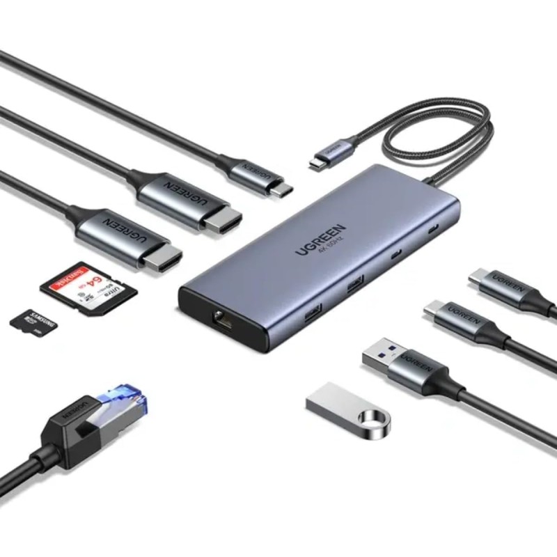 UGREEN 45380 USB Hub Type-C 10 in 1 Dongle With 2port 4K HDMI  Grey