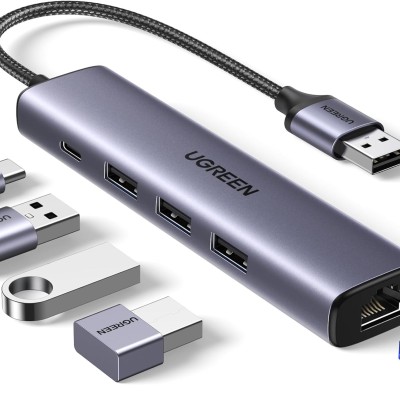 UGREEN 60554 USB3.0 to 3×USB3.0 +RJ45 Gigabit Ethernet Adapter Type-C Power