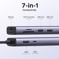 UGREEN(60515) 7in1 USB C Hub with Gigabit Ethernet 4K@60Hz HDMI(so)