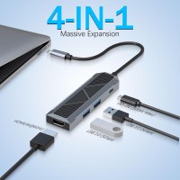 Redragon USB C Docking Station, 4-in-1 USB-C Hub, 4K@60HZ HDMI Adapter, Type C 100W Power Delivery, 2X USB 3.0, RGB Light