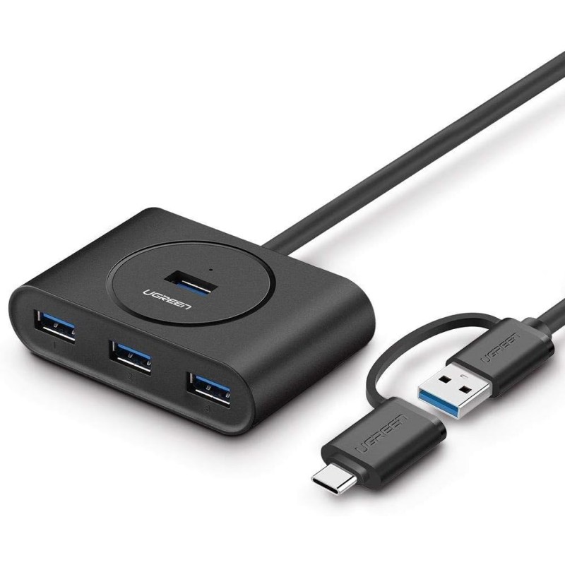 UGREEN 2-in-1 4-Port USB 3.0 to USB-C and USB-A with 5Gbps Data Speed and OTG Function Compatible (1M)-40850 - Black