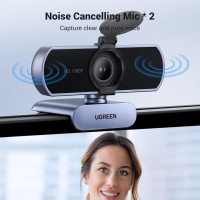 Ugreen Webcam Full HD 1080P 30FPS Camera USB PC Fixed Focus Two Micro 360 Degree Rotation Plug Play Windows MacOS Linux Youtube Streaming Skype Video Call Zoom Video Conference Gray